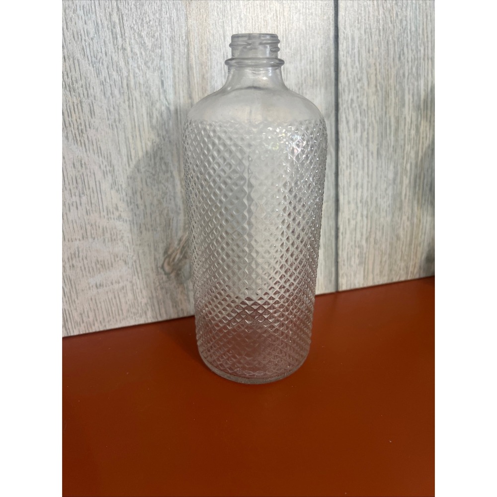 Vintage Clear Glass Diamond Quilted Hobnail Bottle 16oz Apothecary Decor